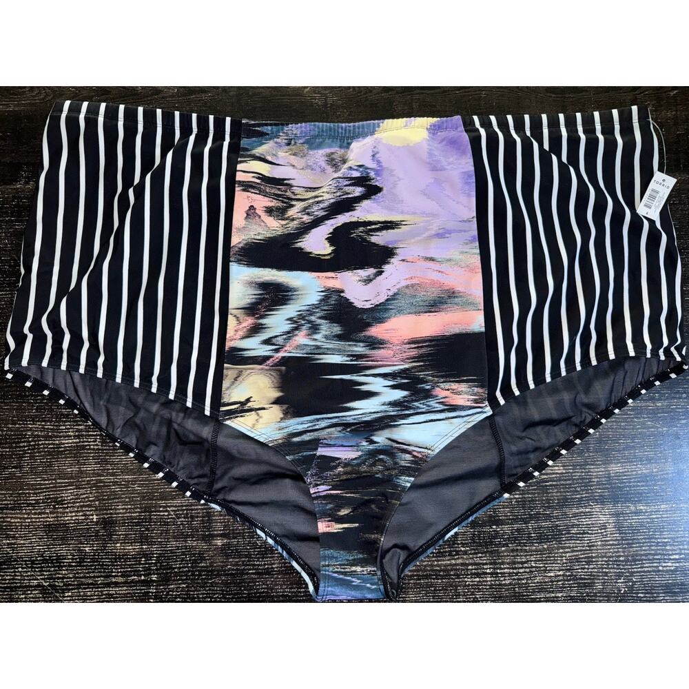 NWT TORRID High Waist Swim Bottom Sz 6X Black Blue Stripe Shorline